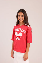 FOX בנות חולצה קצרה חולצה ממותגת מיקי מאוס דיסני חולצה ממותגת מיקי מאוס דיסני