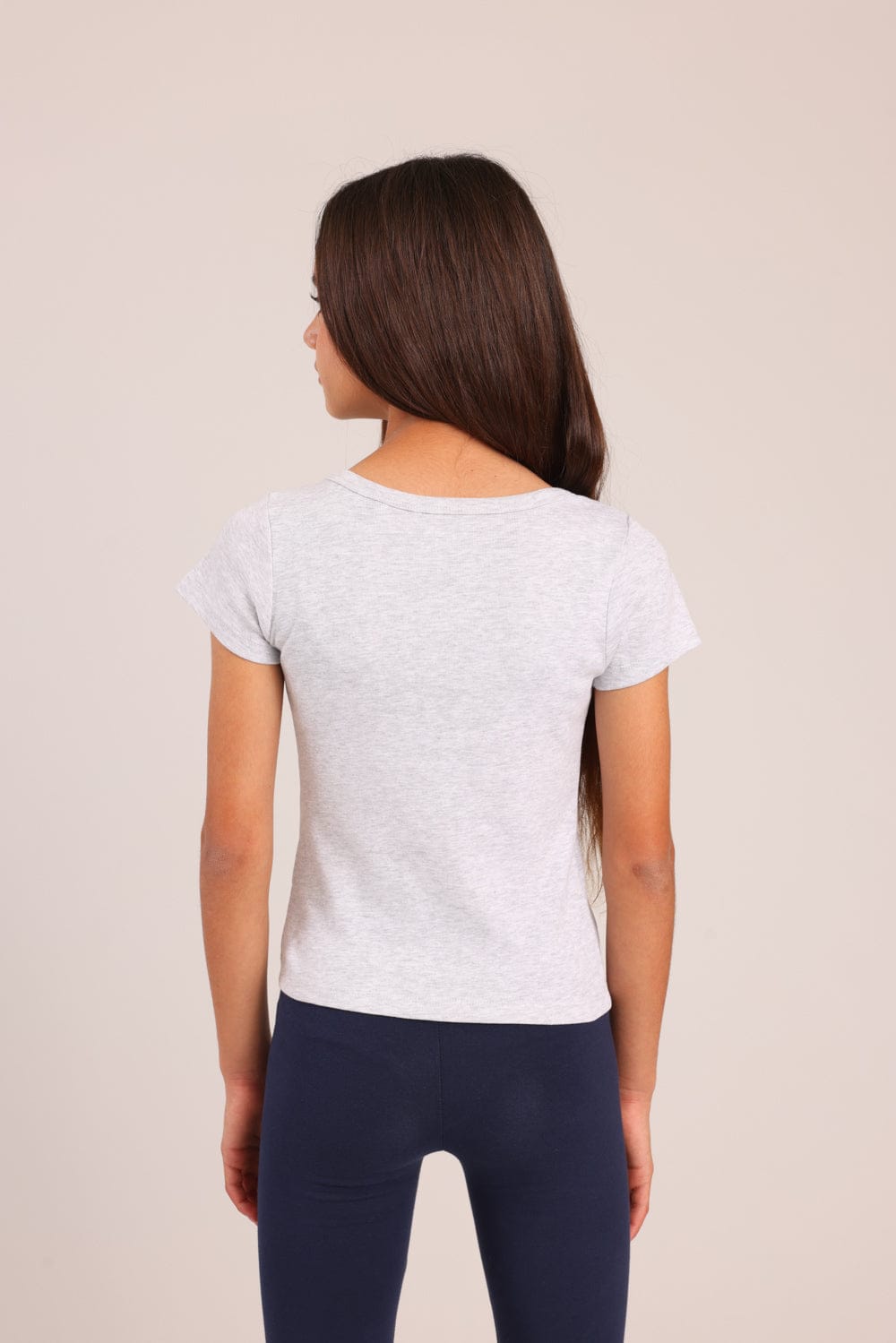 FOX בנות חולצה קצרה טישרט בייסיק צווארון עגול טישרט בייסיק צווארון עגול