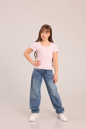 FOX בנות חולצה קצרה חולצת ריב חולצת ריב