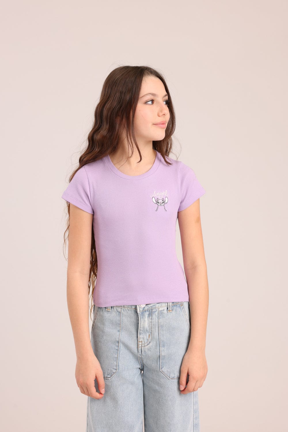 FOX בנות חולצה קצרה חולצת ריב ממותגת סטיץ' דיסני חולצת ריב ממותגת סטיץ' דיסני