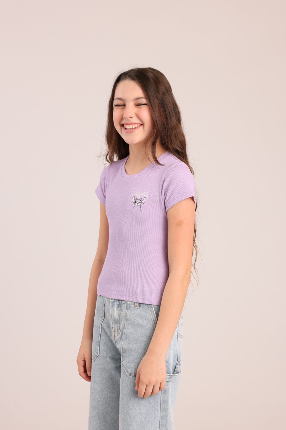 FOX בנות חולצה קצרה חולצת ריב ממותגת סטיץ' דיסני חולצת ריב ממותגת סטיץ' דיסני