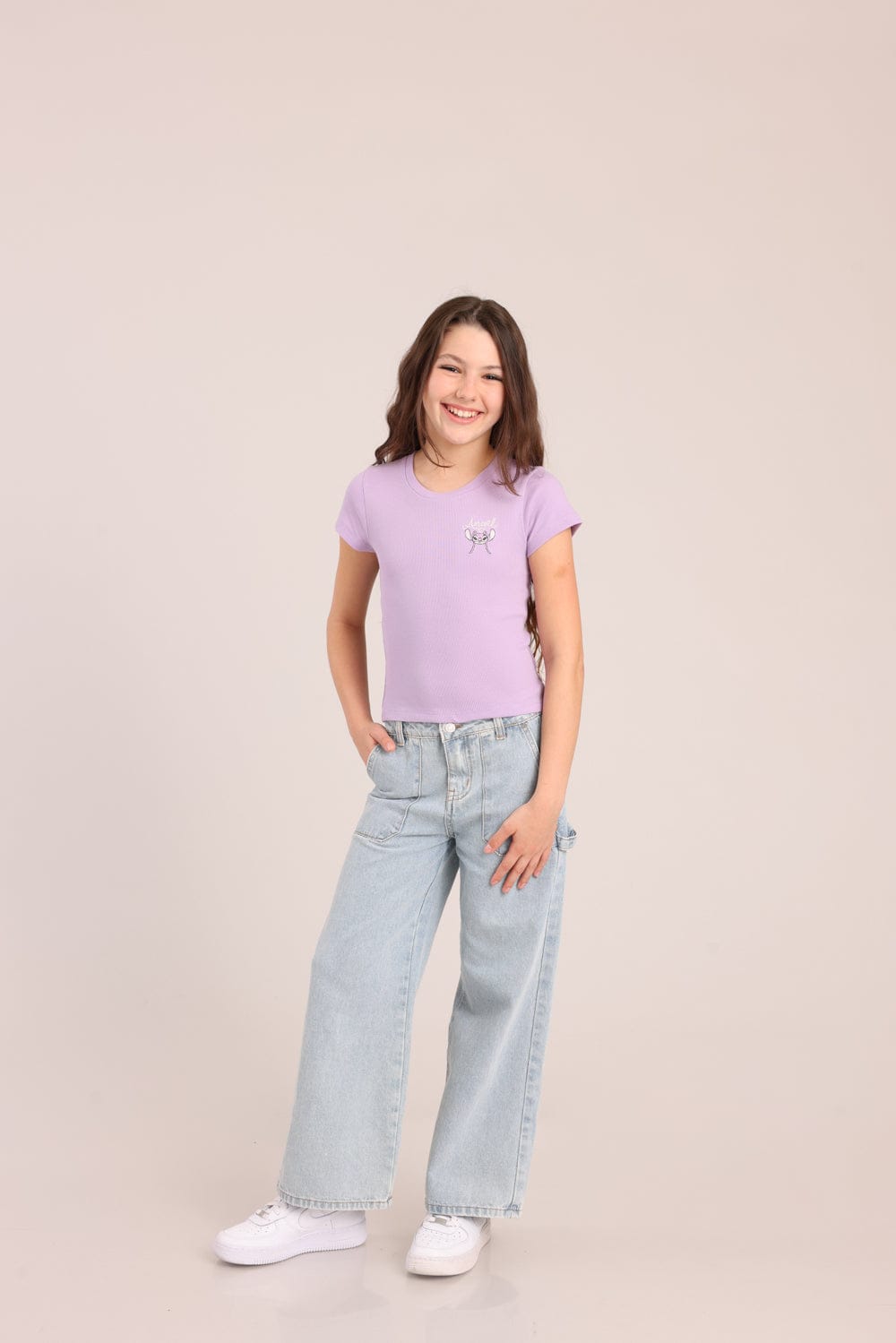 FOX בנות חולצה קצרה חולצת ריב ממותגת סטיץ' דיסני חולצת ריב ממותגת סטיץ' דיסני