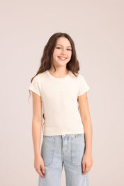 FOX בנות חולצה קצרה חולצת ריב עם הדפס חולצת ריב עם הדפס