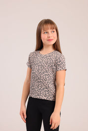 FOX בנות חולצה קצרה חולצת ריב עם הדפס מנומר חולצת ריב עם הדפס מנומר