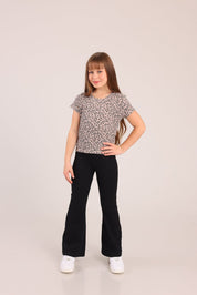 FOX בנות חולצה קצרה חולצת ריב עם הדפס מנומר חולצת ריב עם הדפס מנומר