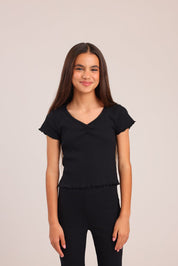 FOX בנות חולצה קצרה חולצת ריב חולצת ריב