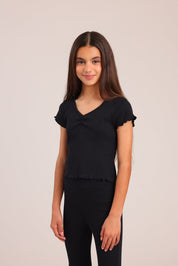 FOX בנות חולצה קצרה חולצת ריב חולצת ריב