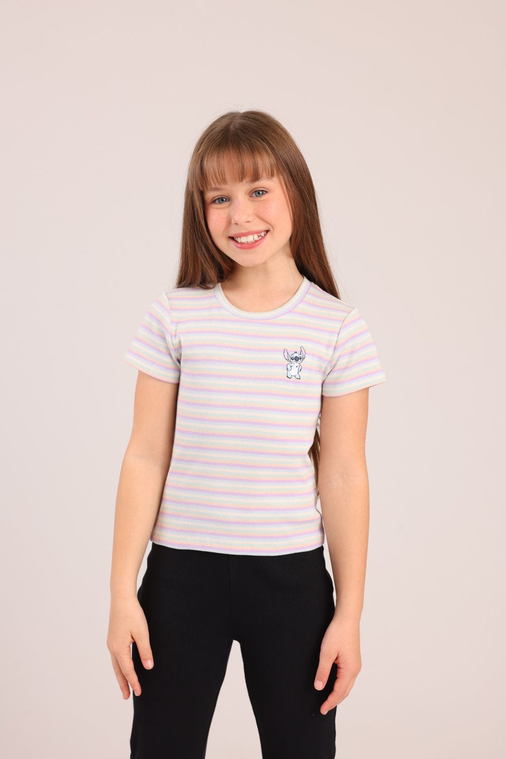 FOX בנות חולצה קצרה חולצת ריב ממותגת סטיץ' דיסני חולצת ריב ממותגת סטיץ' דיסני