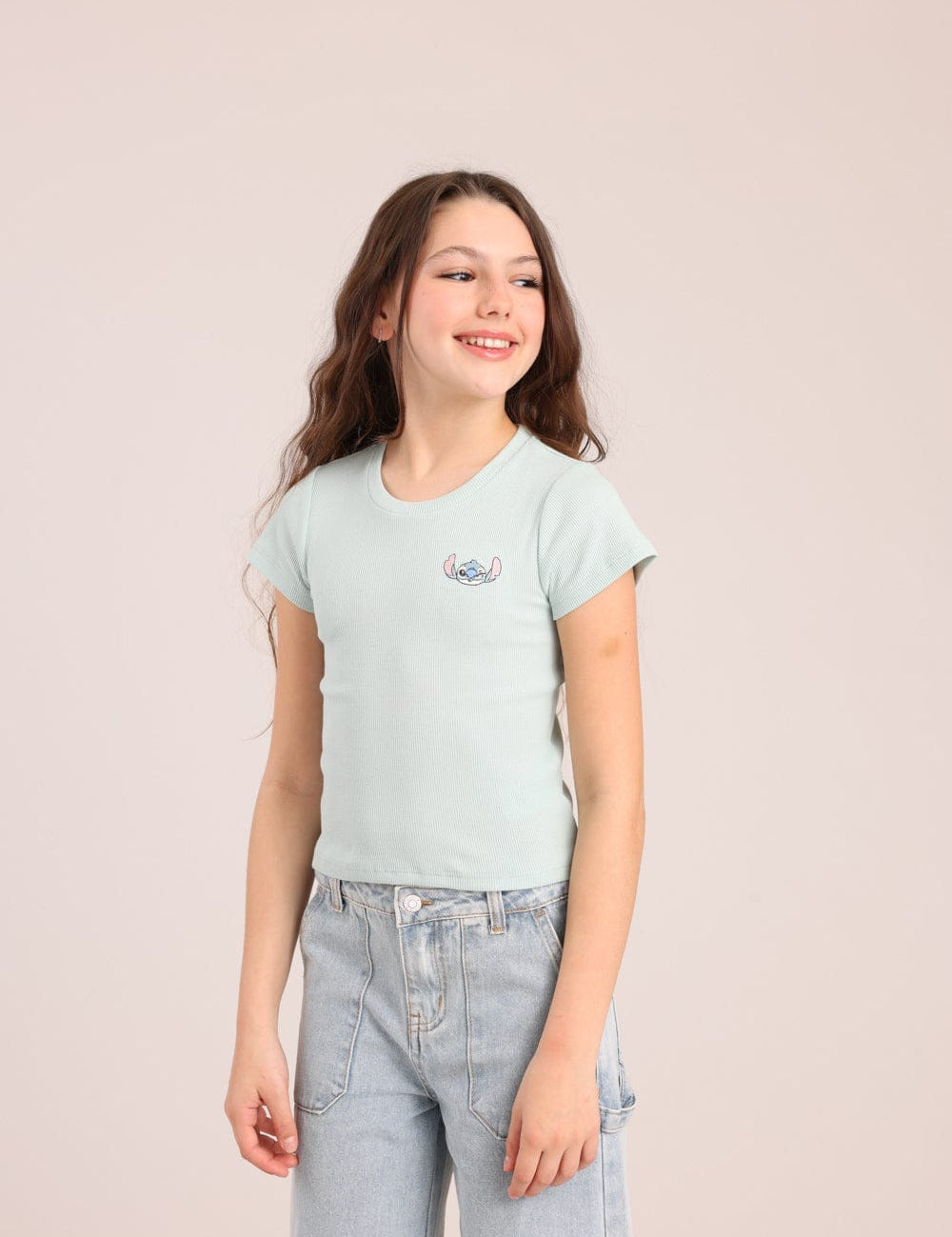 FOX בנות חולצה קצרה חולצת ריב ממותגת סטיץ' דיסני חולצת ריב ממותגת סטיץ' דיסני