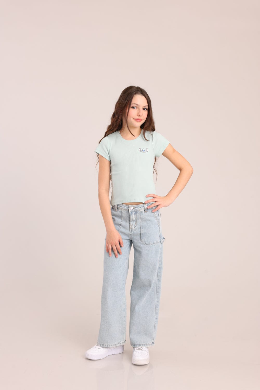 FOX בנות חולצה קצרה חולצת ריב ממותגת סטיץ' דיסני חולצת ריב ממותגת סטיץ' דיסני