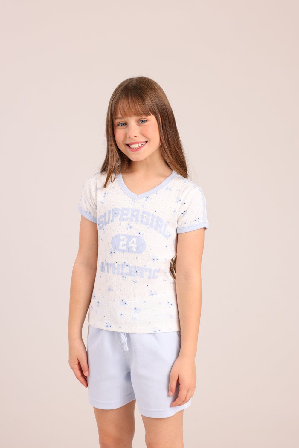 FOX בנות חולצה קצרה חולצת פוינטל עם הדפס חולצת פוינטל עם הדפס