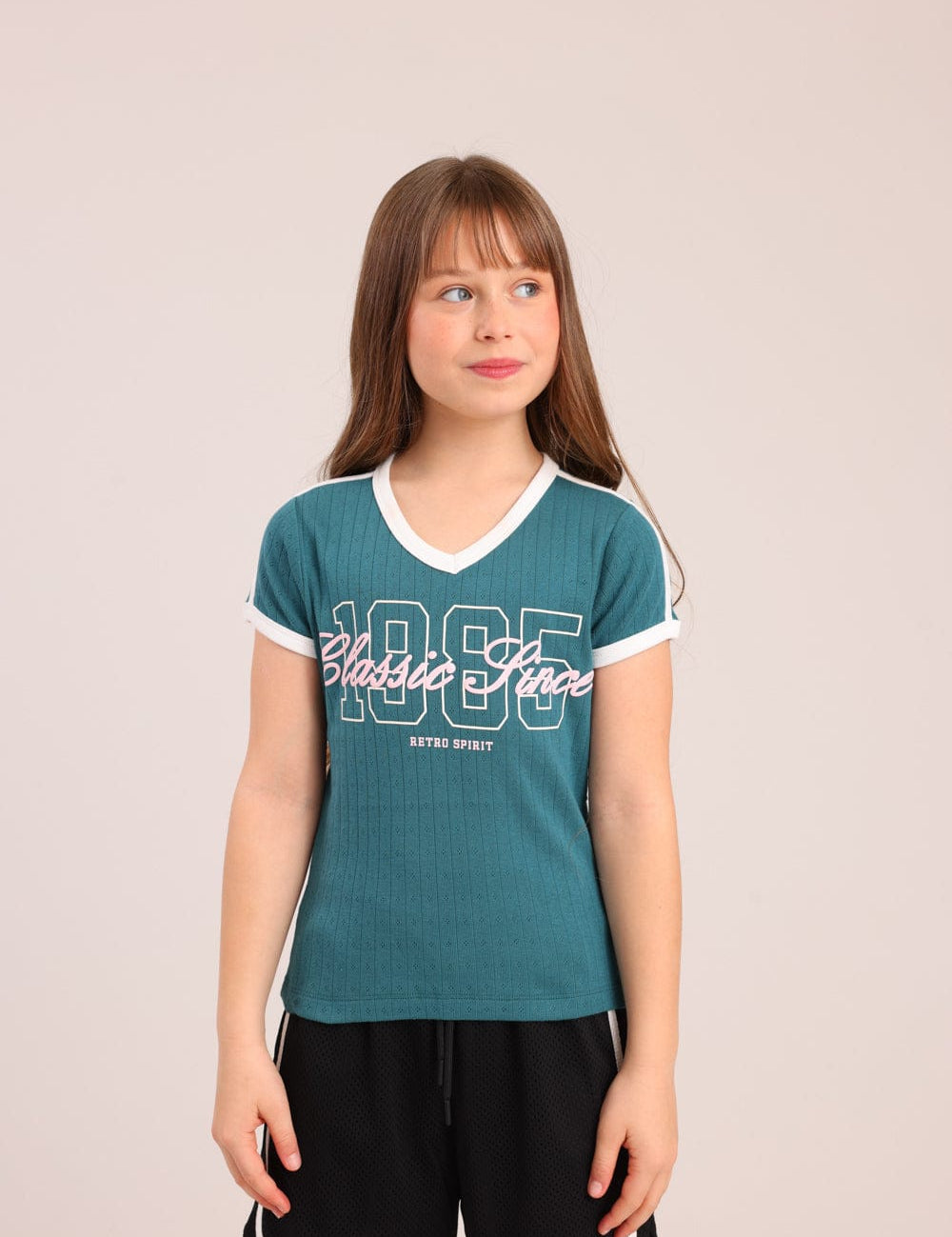 FOX בנות חולצה קצרה חולצת פוינטל עם הדפס חולצת פוינטל עם הדפס