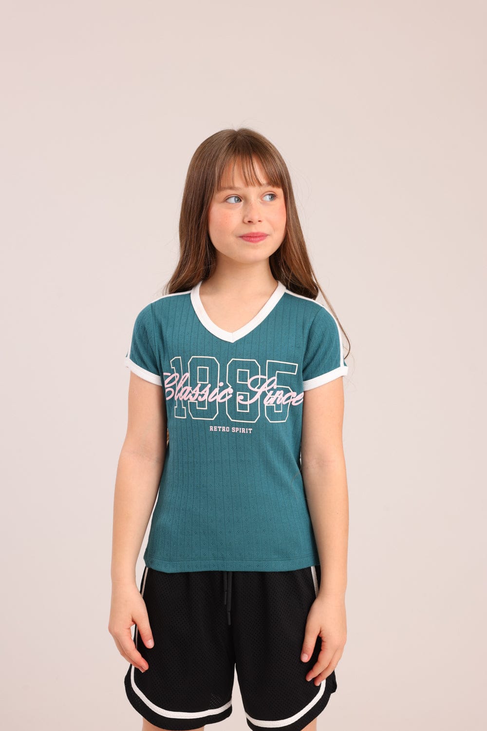 FOX בנות חולצה קצרה חולצת פוינטל עם הדפס חולצת פוינטל עם הדפס