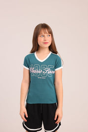 FOX בנות חולצה קצרה חולצת פוינטל עם הדפס חולצת פוינטל עם הדפס