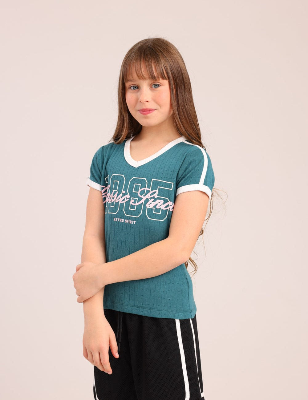 FOX בנות חולצה קצרה חולצת פוינטל עם הדפס חולצת פוינטל עם הדפס