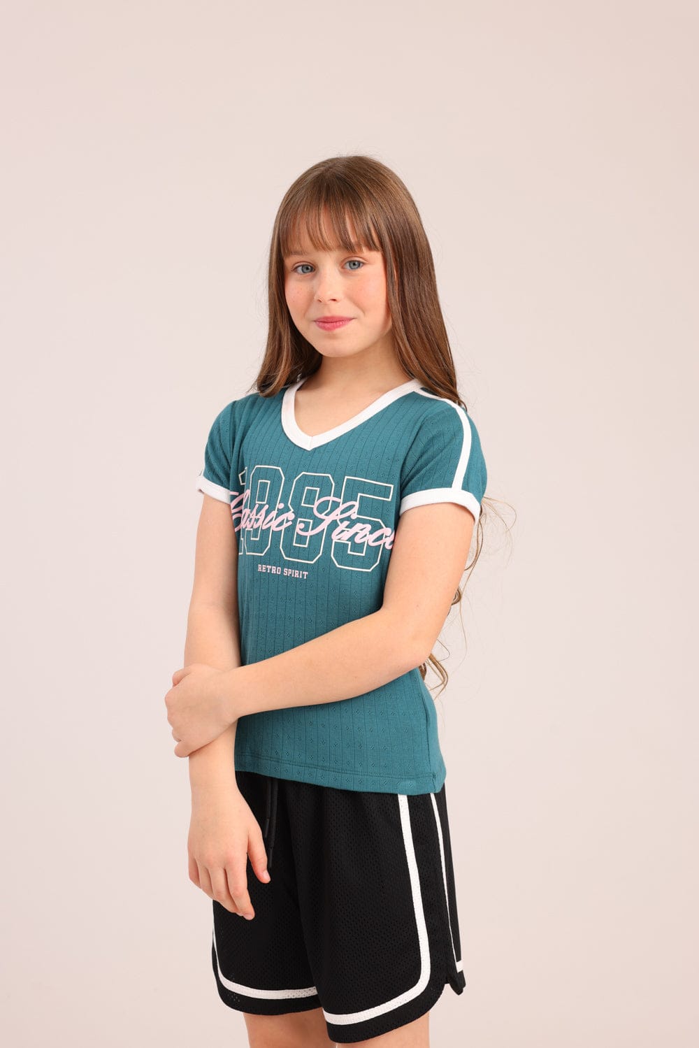 FOX בנות חולצה קצרה חולצת פוינטל עם הדפס חולצת פוינטל עם הדפס