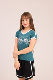 FOX בנות חולצה קצרה חולצת פוינטל עם הדפס חולצת פוינטל עם הדפס