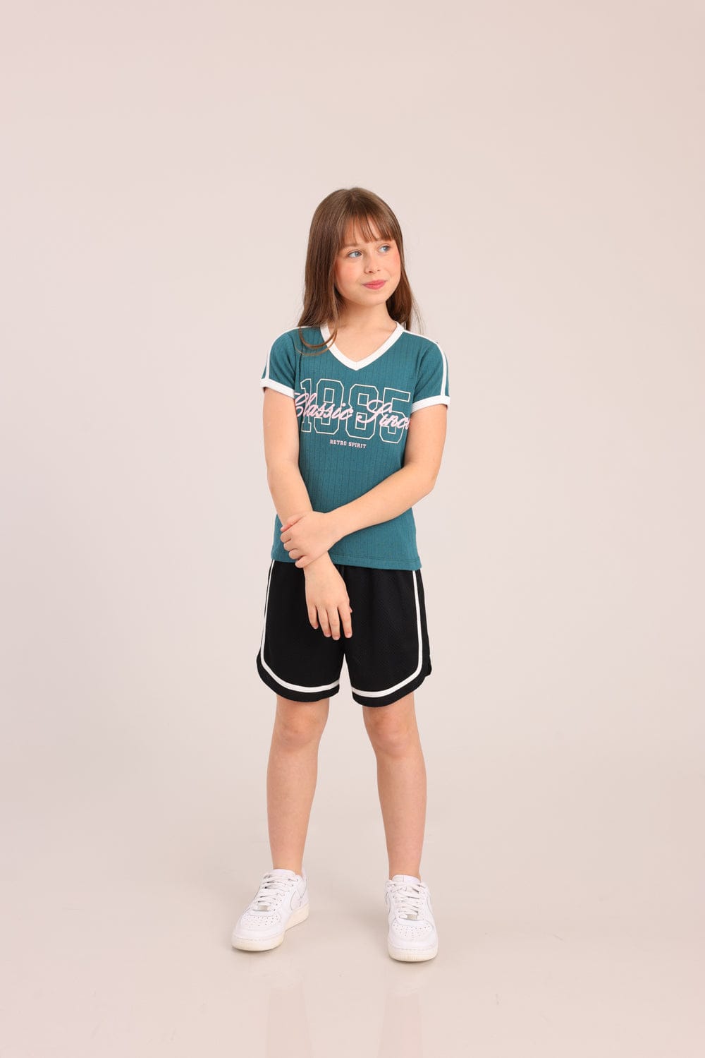 FOX בנות חולצה קצרה חולצת פוינטל עם הדפס חולצת פוינטל עם הדפס