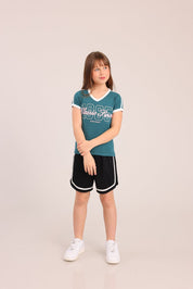 FOX בנות חולצה קצרה חולצת פוינטל עם הדפס חולצת פוינטל עם הדפס