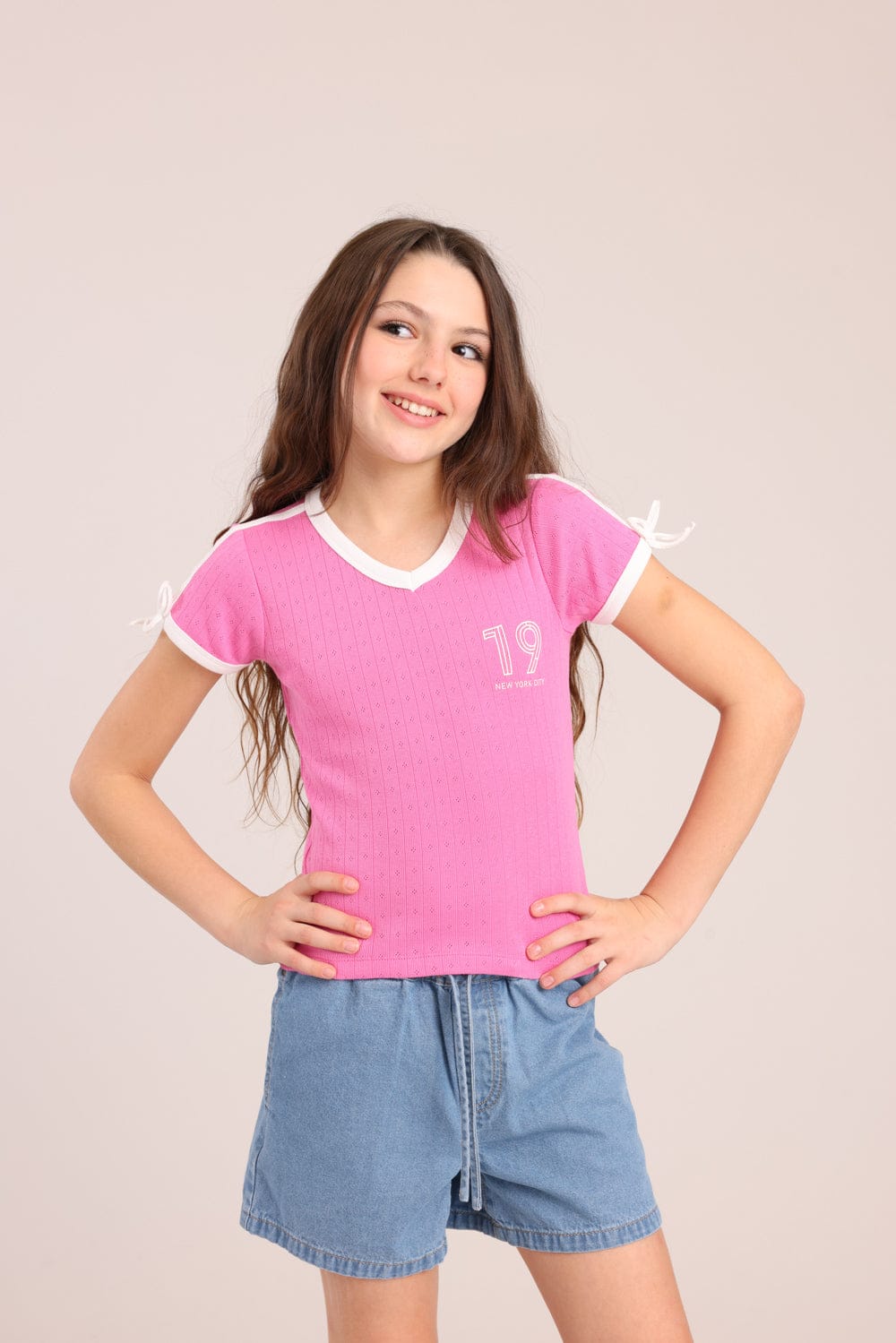 FOX בנות חולצה קצרה חולצת פוינטל עם הדפס חולצת פוינטל עם הדפס