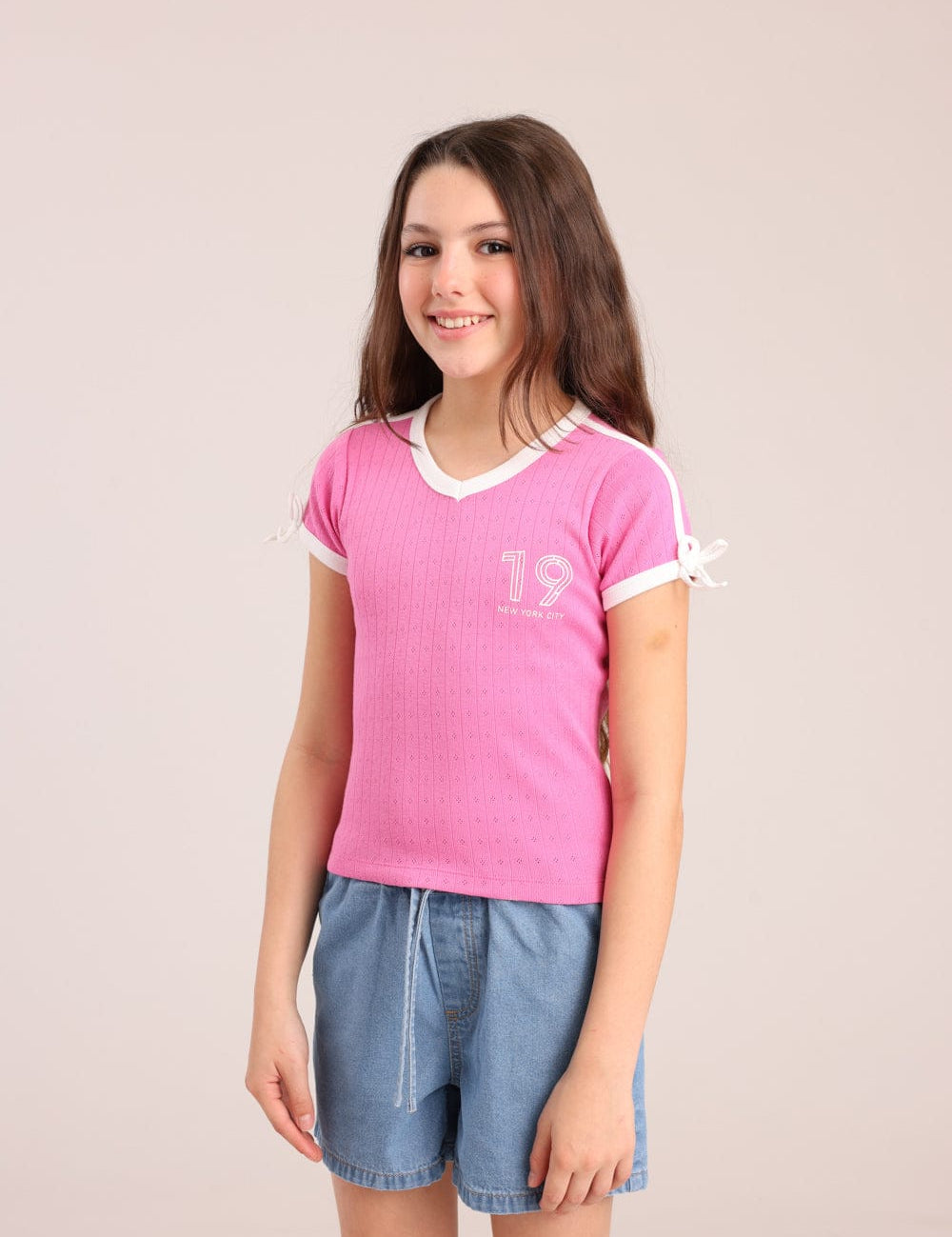 FOX בנות חולצה קצרה חולצת פוינטל עם הדפס חולצת פוינטל עם הדפס