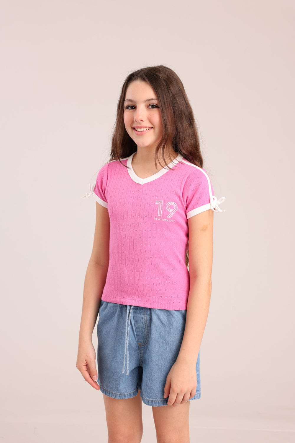 FOX בנות חולצה קצרה חולצת פוינטל עם הדפס חולצת פוינטל עם הדפס