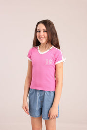 FOX בנות חולצה קצרה חולצת פוינטל עם הדפס חולצת פוינטל עם הדפס