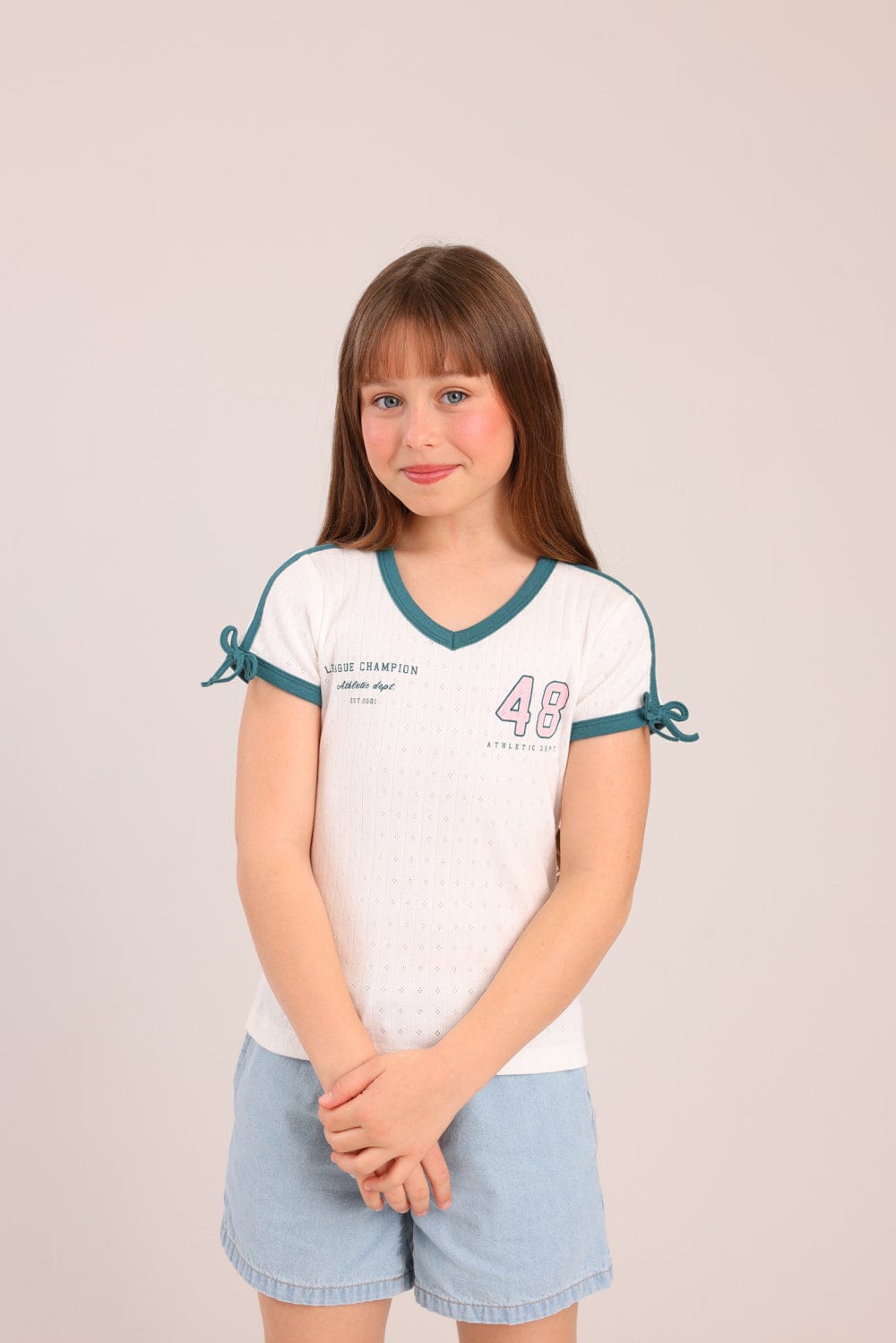 FOX בנות חולצה קצרה חולצת פוינטל עם הדפס חולצת פוינטל עם הדפס