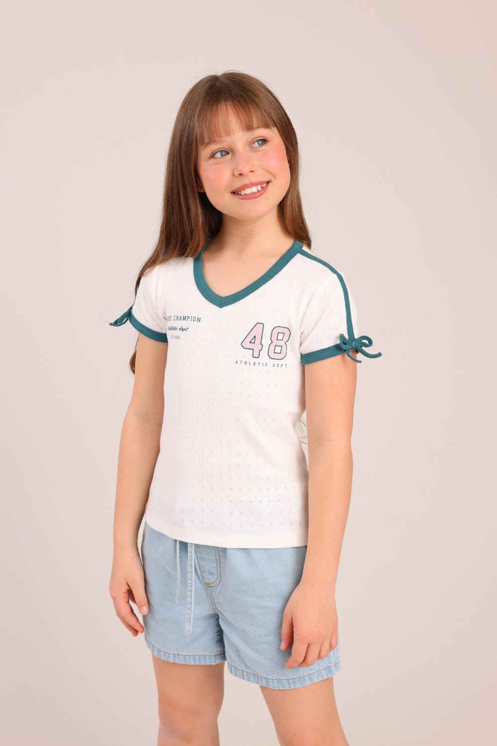 FOX בנות חולצה קצרה חולצת פוינטל עם הדפס חולצת פוינטל עם הדפס