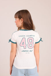 FOX בנות חולצה קצרה חולצת פוינטל עם הדפס חולצת פוינטל עם הדפס