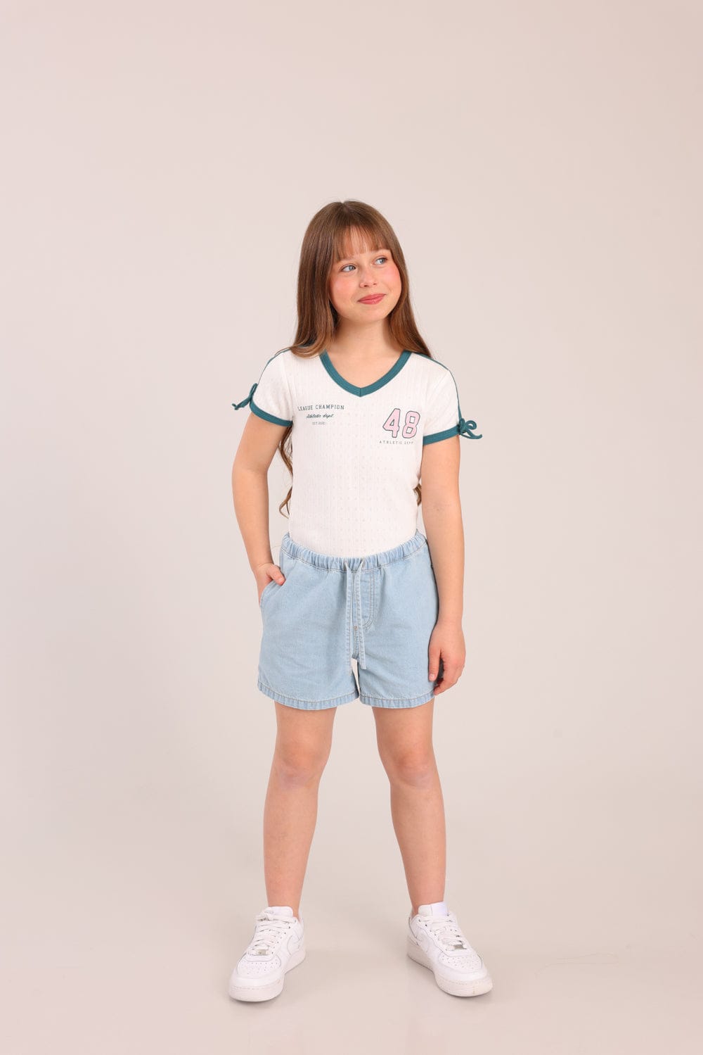 FOX בנות חולצה קצרה חולצת פוינטל עם הדפס חולצת פוינטל עם הדפס