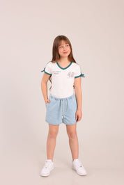 FOX בנות חולצה קצרה חולצת פוינטל עם הדפס חולצת פוינטל עם הדפס