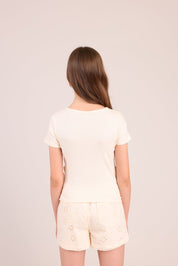 FOX בנות חולצה קצרה חולצת ריב עם פתחים בצדדים חולצת ריב עם פתחים בצדדים