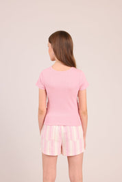 FOX בנות חולצה קצרה חולצת ריב עם פתחים בצדדים חולצת ריב עם פתחים בצדדים