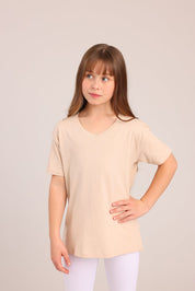 FOX בנות חולצה קצרה חולצת טריקו בייסיק אוברסייז צווארון V חולצת טריקו בייסיק אוברסייז צווארון V