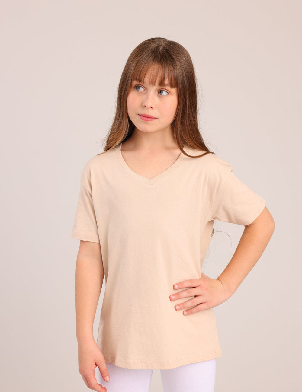 FOX בנות חולצה קצרה חולצת טריקו בייסיק אוברסייז צווארון V חולצת טריקו בייסיק אוברסייז צווארון V