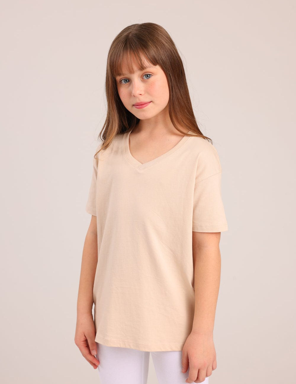 FOX בנות חולצה קצרה חולצת טריקו בייסיק אוברסייז צווארון V חולצת טריקו בייסיק אוברסייז צווארון V