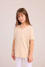 FOX בנות חולצה קצרה חולצת טריקו בייסיק אוברסייז צווארון V חולצת טריקו בייסיק אוברסייז צווארון V