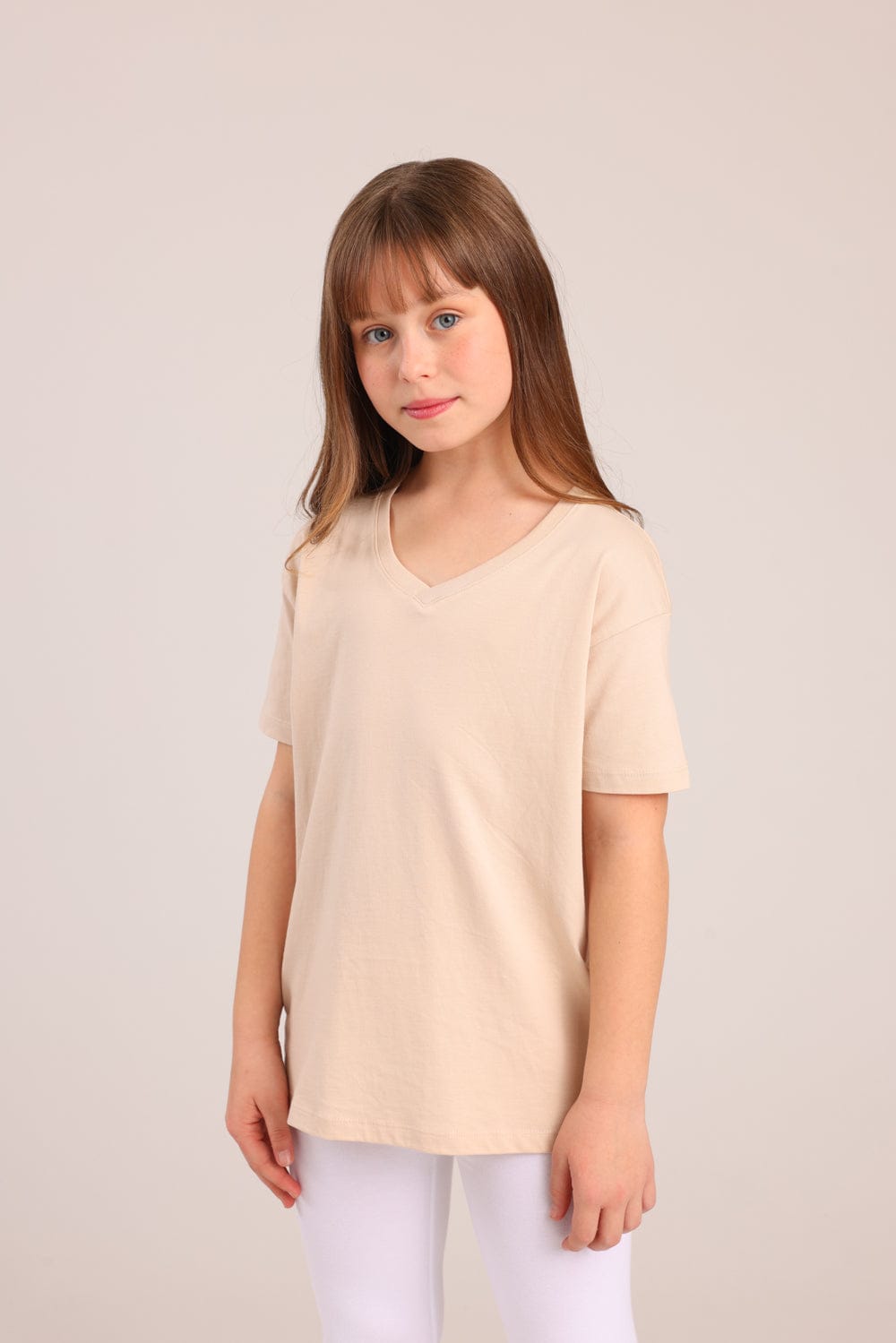 FOX בנות חולצה קצרה חולצת טריקו בייסיק אוברסייז צווארון V חולצת טריקו בייסיק אוברסייז צווארון V