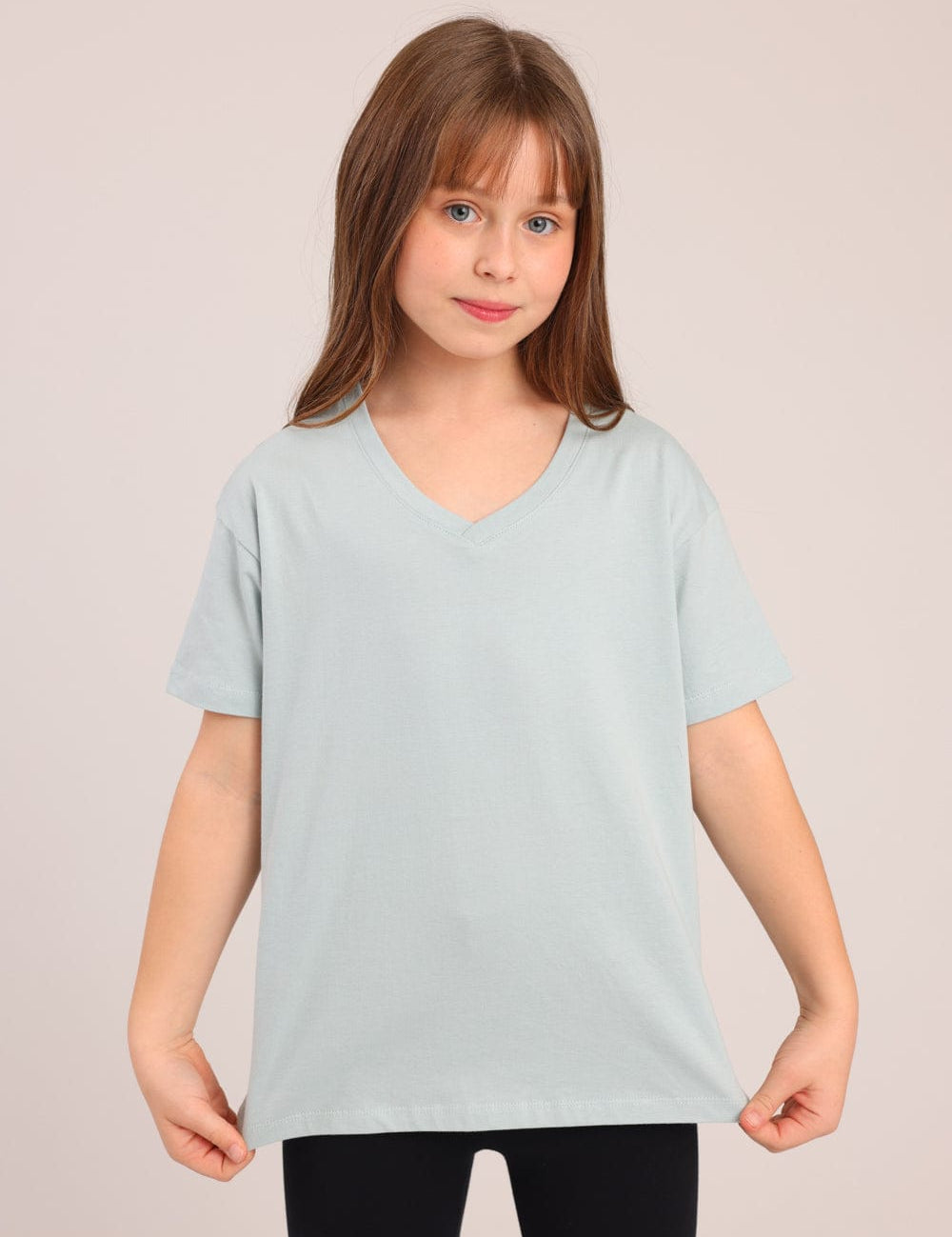 FOX בנות חולצה קצרה חולצת טריקו בייסיק אוברסייז צווארון V חולצת טריקו בייסיק אוברסייז צווארון V