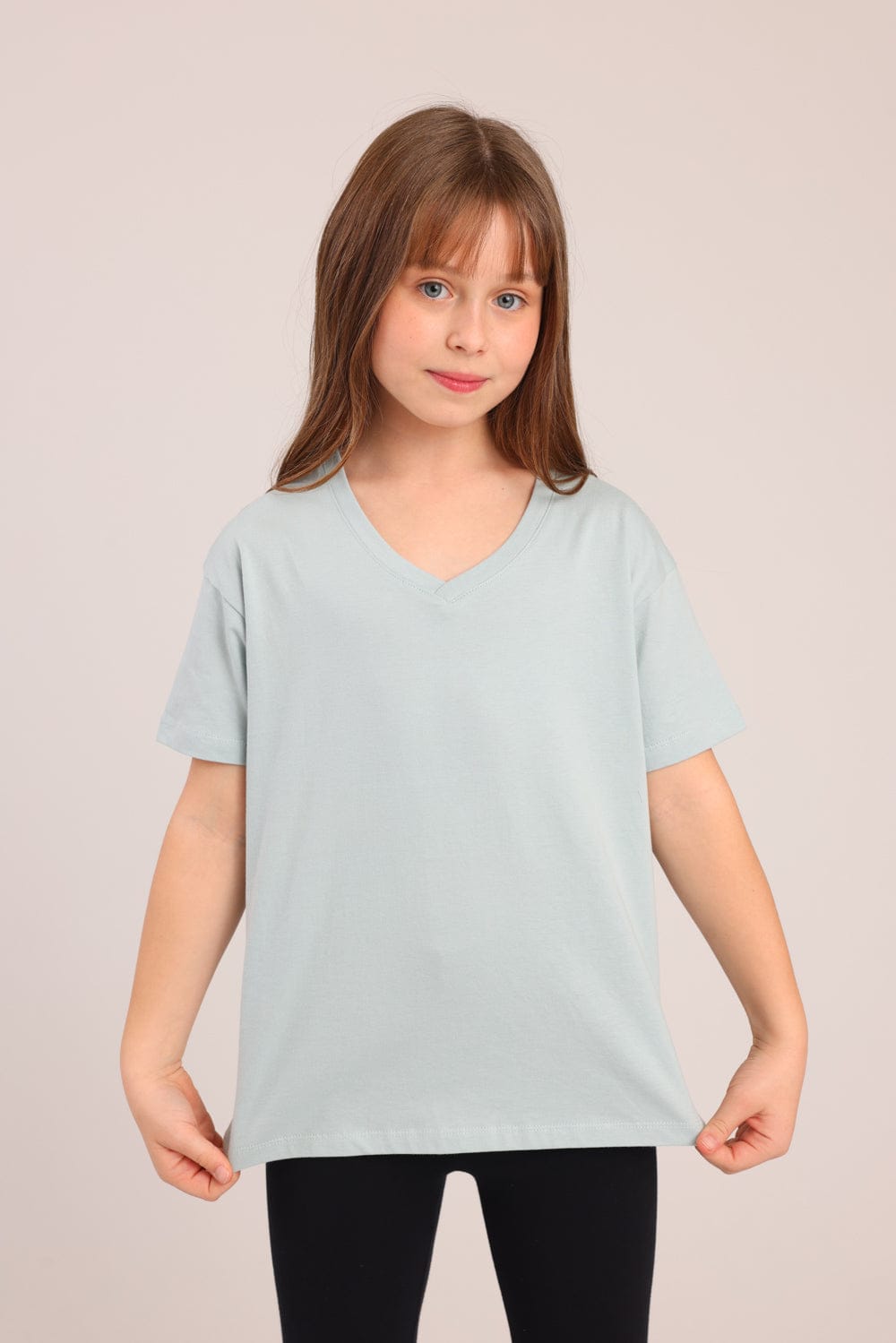 FOX בנות חולצה קצרה חולצת טריקו בייסיק אוברסייז צווארון V חולצת טריקו בייסיק אוברסייז צווארון V