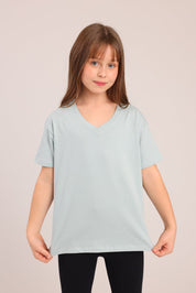 FOX בנות חולצה קצרה חולצת טריקו בייסיק אוברסייז צווארון V חולצת טריקו בייסיק אוברסייז צווארון V