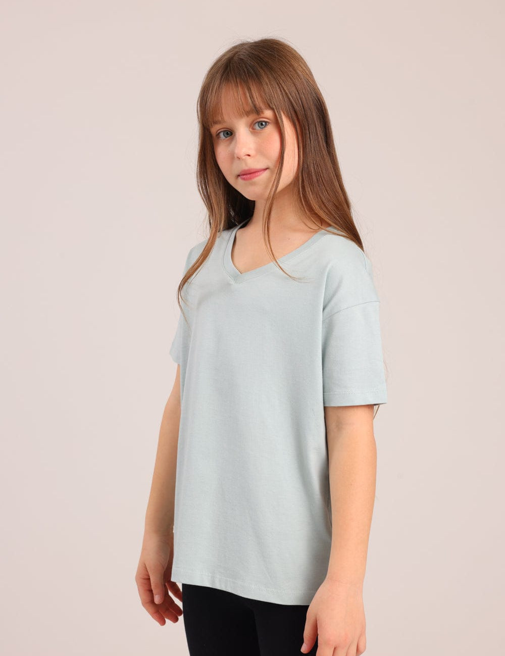 FOX בנות חולצה קצרה חולצת טריקו בייסיק אוברסייז צווארון V חולצת טריקו בייסיק אוברסייז צווארון V