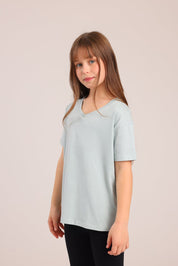 FOX בנות חולצה קצרה חולצת טריקו בייסיק אוברסייז צווארון V חולצת טריקו בייסיק אוברסייז צווארון V