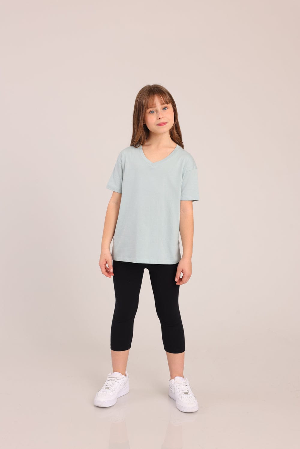 FOX בנות חולצה קצרה חולצת טריקו בייסיק אוברסייז צווארון V חולצת טריקו בייסיק אוברסייז צווארון V