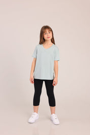 FOX בנות חולצה קצרה חולצת טריקו בייסיק אוברסייז צווארון V חולצת טריקו בייסיק אוברסייז צווארון V