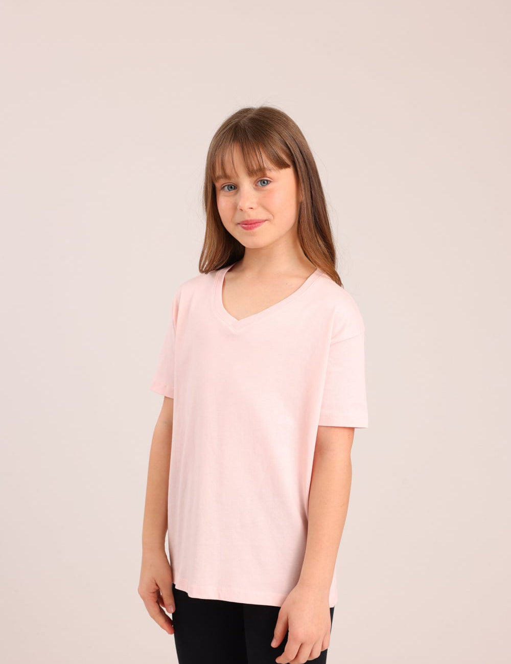 FOX בנות חולצה קצרה חולצת טריקו בייסיק אוברסייז צווארון V חולצת טריקו בייסיק אוברסייז צווארון V