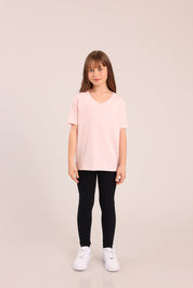 FOX בנות חולצה קצרה חולצת טריקו בייסיק אוברסייז צווארון V חולצת טריקו בייסיק אוברסייז צווארון V