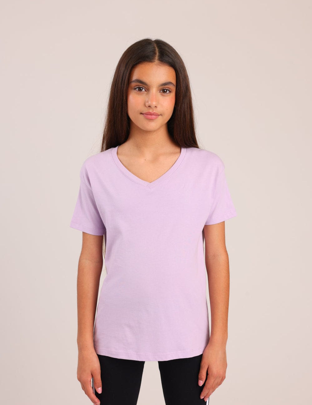 FOX בנות חולצה קצרה חולצת טריקו בייסיק אוברסייז צווארון V חולצת טריקו בייסיק אוברסייז צווארון V