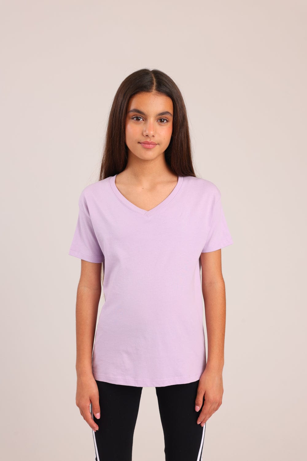 FOX בנות חולצה קצרה חולצת טריקו בייסיק אוברסייז צווארון V חולצת טריקו בייסיק אוברסייז צווארון V